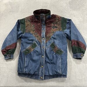 Two Twenty Snap Button Jean Jacket Denim Blue Men L Vintage Y2K Embroidered 60s